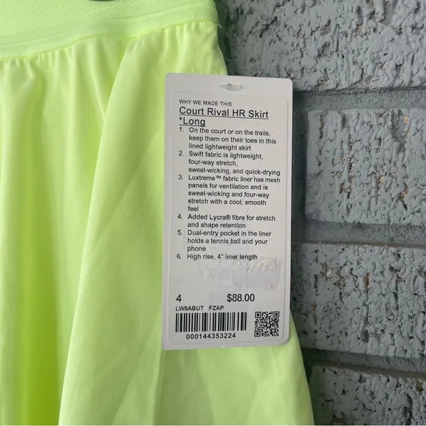 Lululemon Court Rival High-Rise Skirt *Long Faded Zap Green Size 4 Golf Tennis - Image 5