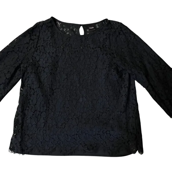 Rafaella Blouse Womens L Used Black Floral Lace Attached Cami - Image 13