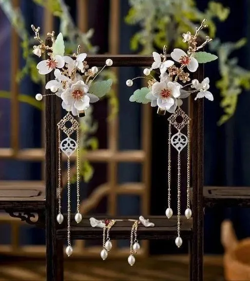 New Chinese Hairpin Hair Clip For Women Glazed Flower Pearl Tassel Headpiece - Image 2