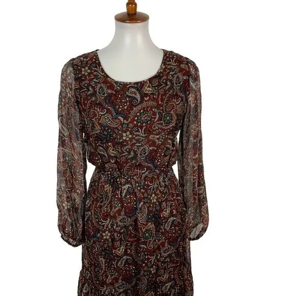 Lara Guidotti Dress XS Long Sleeve Viscose Silk Boho Paisley Evening Party - Image 2