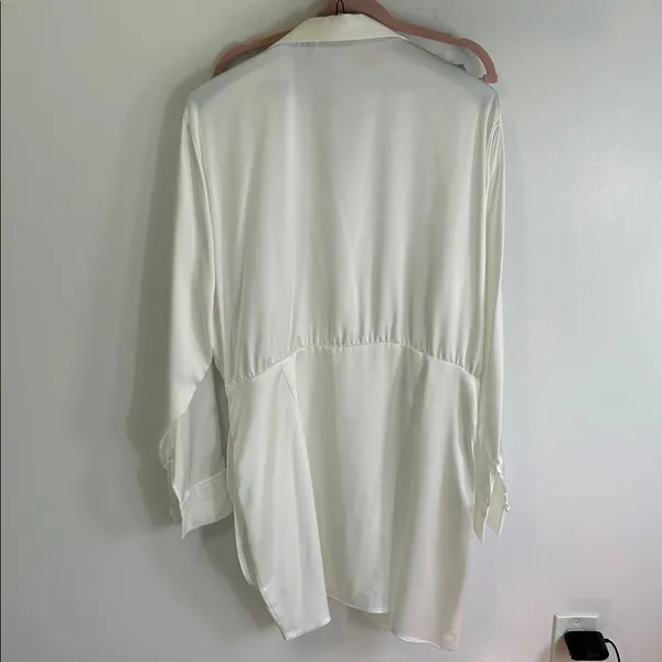 Zara White Satin Effect Draped Shirt Dress - Image 6