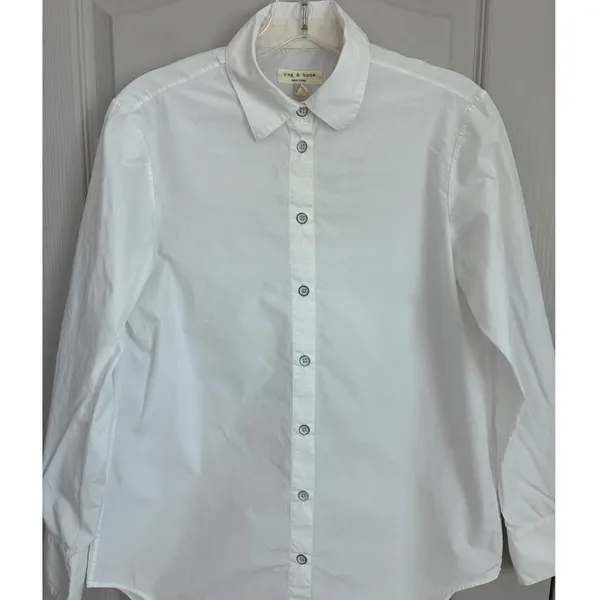 Rag & Bone White Cotton Silk High-Low Button Down Tunic Shirt Small USA - Image 3