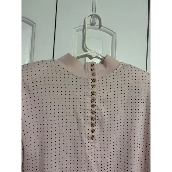 Eileen & Co Top Polka‎ Dot Pink Mock Neck Button Front Henley Small Preppy Retro - Image 3