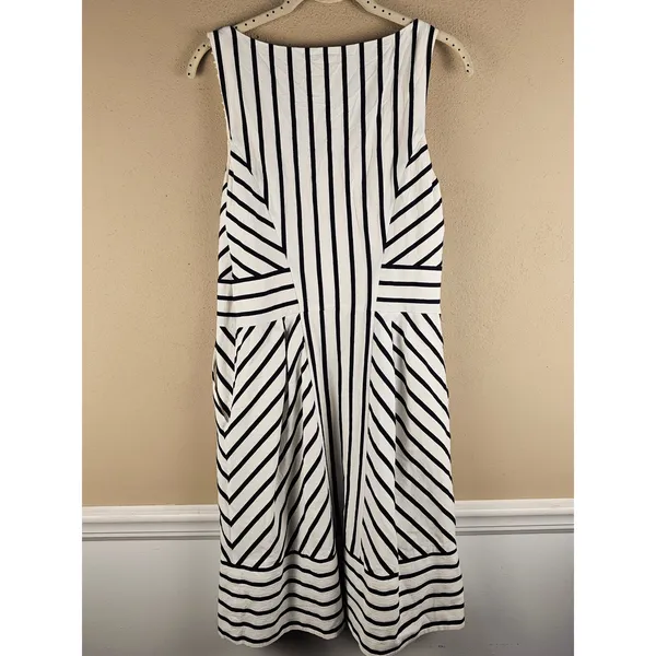 Maeve Anthropologie Womens White Black Chessia Striped Shift Dress 12 - Image 2