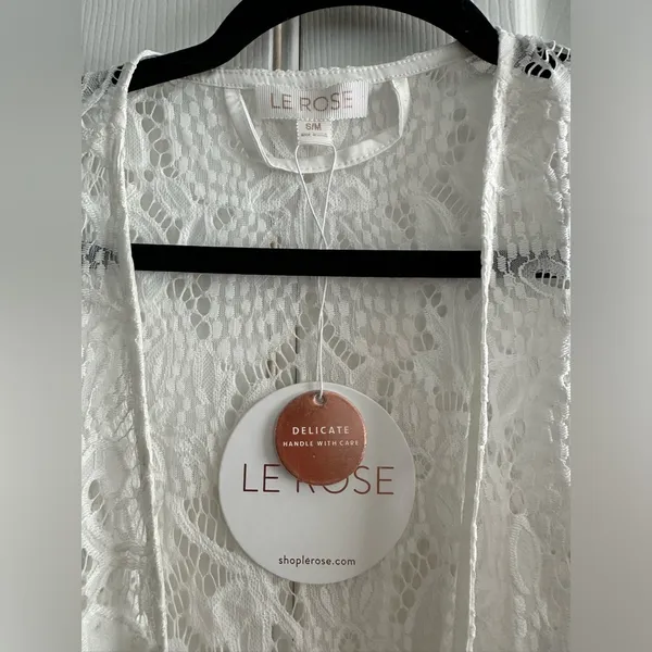 NWT Le Rose bridal bride full length Maxi white lace robe size S/M - Image 4