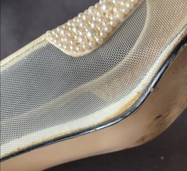 J. RENÉE Faux Pearl & Net Cream Color Heels 5.5 - Image 9