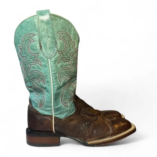 Dan Post Babs DP4937 Western Boots Womens 7.5 Brown Turquoise Square Toe Cowgirl - Image 4