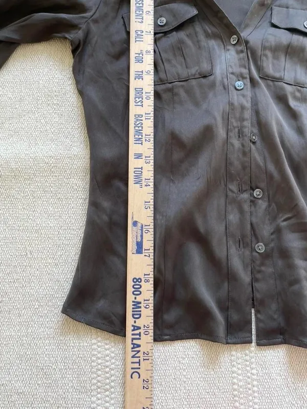 Vintage Y2K Ann Taylor Silk Spandex Button Down Shirt Size 0 XS Ruched Military - Image 5