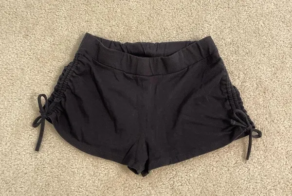 Drawstring Ruched Black Booty Shorts - Image 2