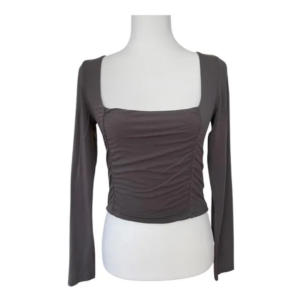 Wilfred by Aritzia Square Neck Ruched Long Sleeve Top — Medium - Image 2