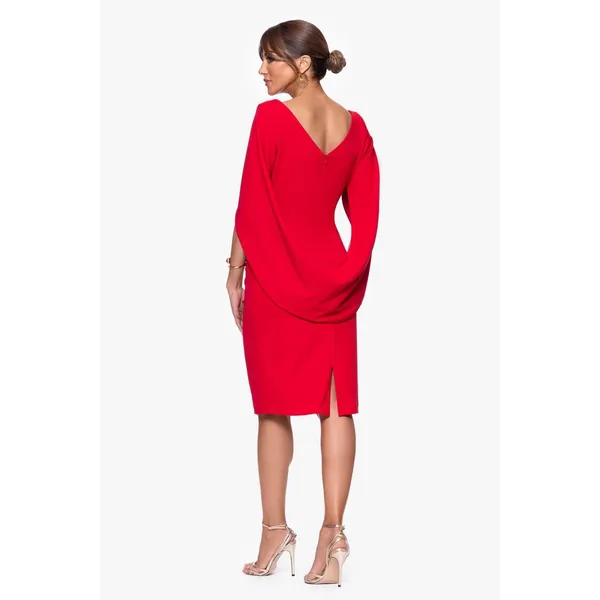 Betsy & Adam Jordan Cape Sleeve Crepe Sheath Midi Dress Size 12 Red Cocktail - Image 2