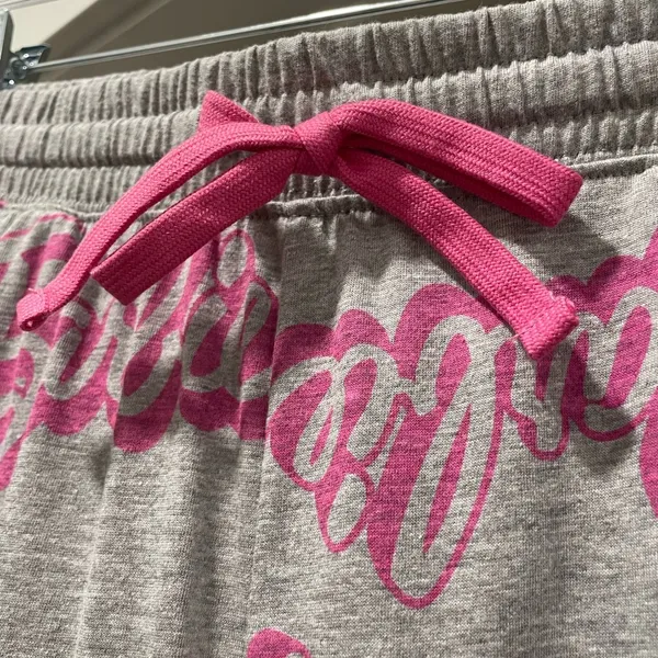 NWT Grey & Pink Barbie Logo Graphic Printed PJ Pajama Bottoms Lounge Pants - S - Image 5
