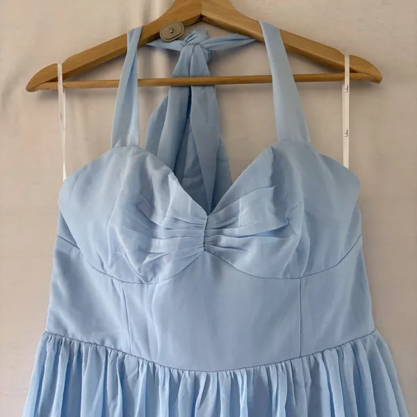Lulus Light Blue Halter Maxi Dress Bow Sweetheart Formal Gown HD3816A Mens M - Image 4