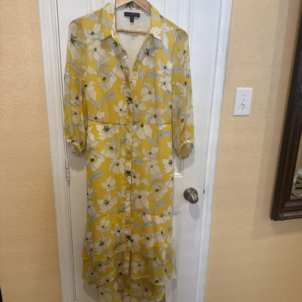 Banana Republic Floral Dress Yellow Midi Tiered Romantic Cottagecore Womens 10P - Image 8