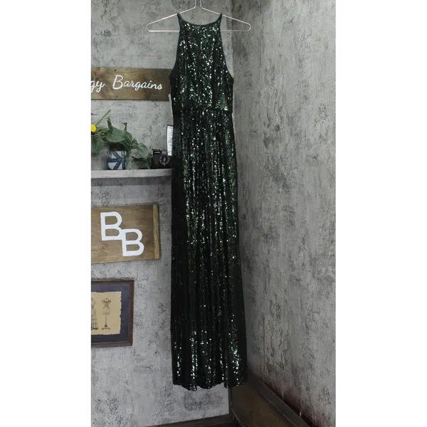 NWT Alex Evenings Neck Front Slit Sleeveless Dress Gown Black / Emerald Green 2 - Image 4