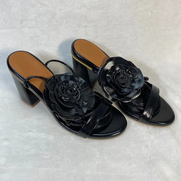 Lovella Flower Heels Block Heel Sandals‎ Strappy Party Shoes Black Size 9/39 - Image 3