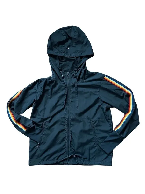 ZYIA Active Rainbow Sleeve Bomber Jacket w/ Thumbholes Blue Size Medium - Image 9
