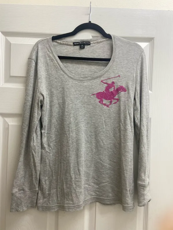 Beverly Hills Polo Club Women’s Long Sleeve Top with pink logo – Size XL - Image 2