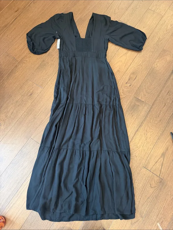 Goodthreads Black V-Neck Cutout Tiered Maxi Dress Size XS NWT - C26-037 - Image 9