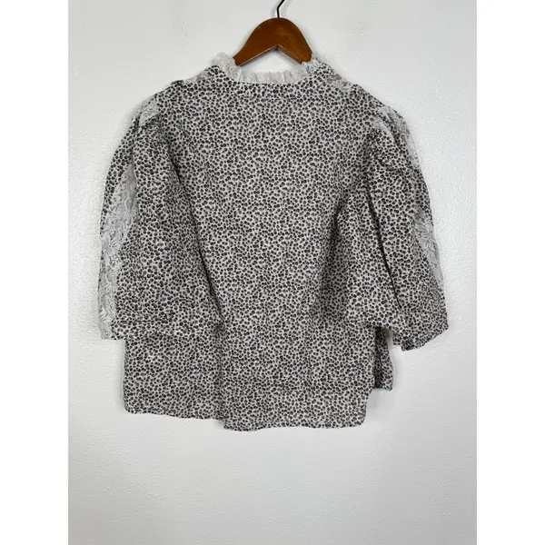 Anthropologie Sand Floral Lace Trim Cotton Top Short Sleeve Blouse Size M NEW - Image 2