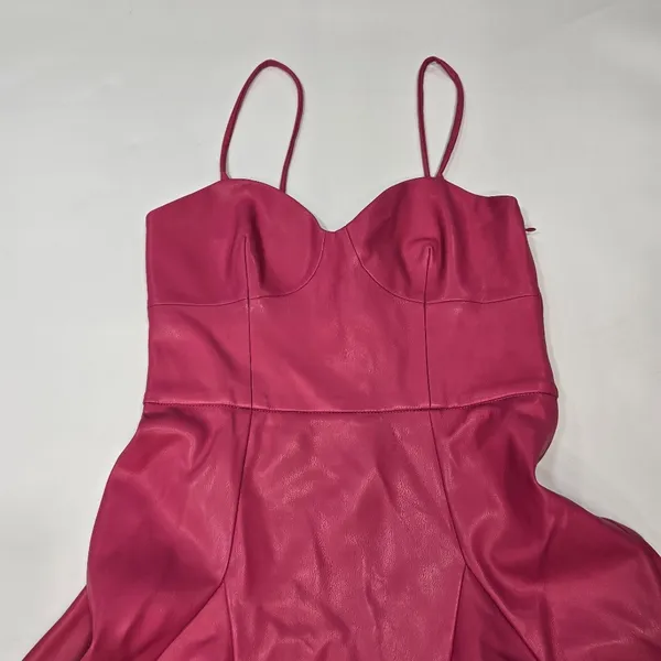 Susana Monaco Faux Leather Corset Flare Dress in Azalea - Image 4