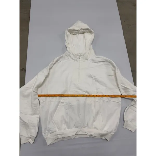 White Quarter Zip Hoodie Oversized Cotton Blend Fleece Sweatshirt size L - Image 3