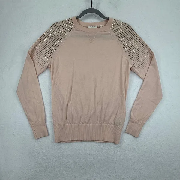 Ted‎ Baker London Sweater Wool Silk Cashmere Gold Studded Shoulder Size 2 US 4/6 - Image 2