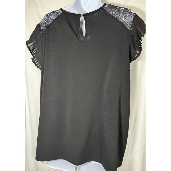 Belldini Black Lace & Rhinestone Flutter Sleeve Top - Size 2X - Image 2
