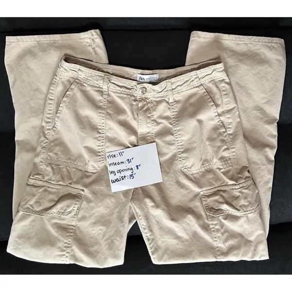 ZARA‎ Women's Size 8 Khaki Cargo Pants Utility Pockets Mid Rise Straight Leg - Image 5