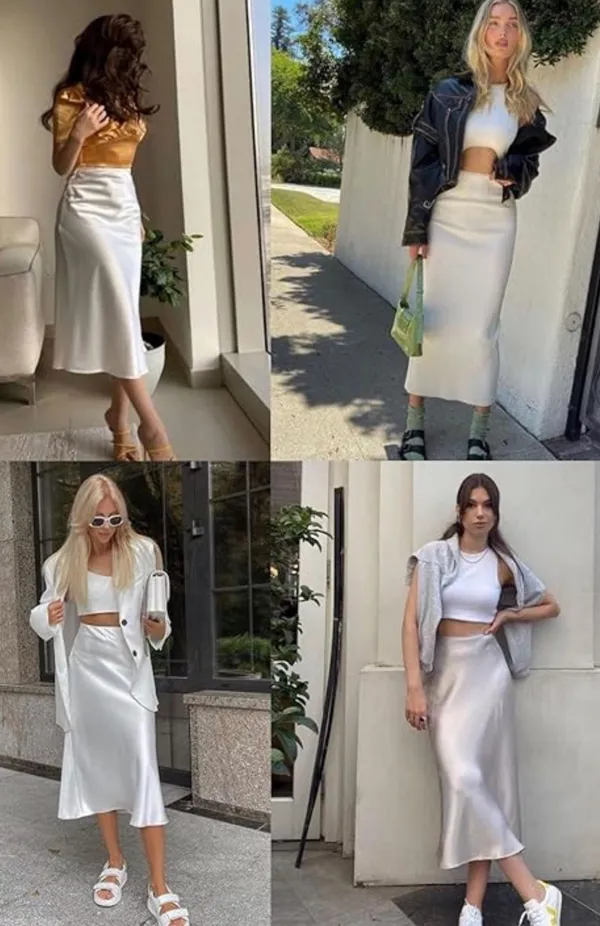 ZARA A-line Satin Off White Midi Skirt. Size S - Image 7