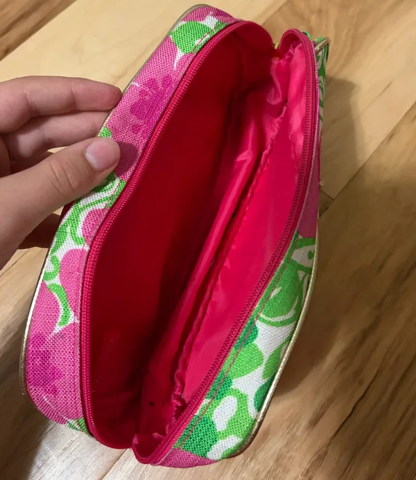 Lilly Pulitzer For Estée Lauder Cosmetic Bag Pink Green Floral Travel Case - Image 4