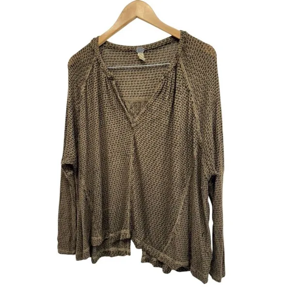 We The Free Knit Oversized Sweater Size Extra Small V‎ Neck Tan Black Slouchy - Image 4