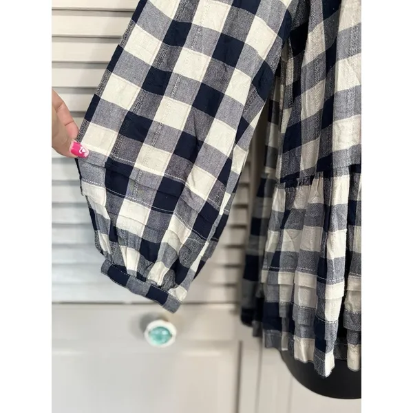 American Eagle Blue/White Plaid Buttons Tiered Long Sleeve‎ Size S Flowy Ruffles - Image 5