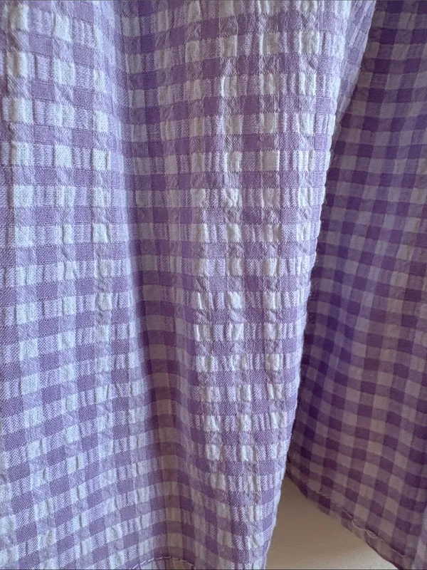 Le Lis Lavender Gingham Shorts with Cream Lace Waistband and Drawstring - Image 2