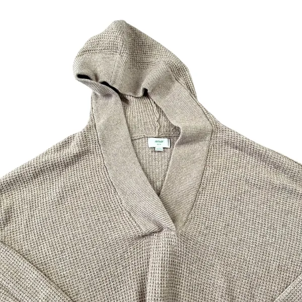 Aerie Women's XS Tan Waffle Knit Hoodie Sweater V-Neck Pullover Oversized Casual - Image 2