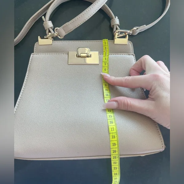 Beige Grain Pu Leather Crossbody Purse - Image 11