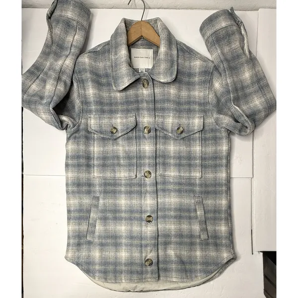 American Eagle Brushed Plaid Shacket Oversized Sz XS Grunge Flannel Boyfriend - Image 11