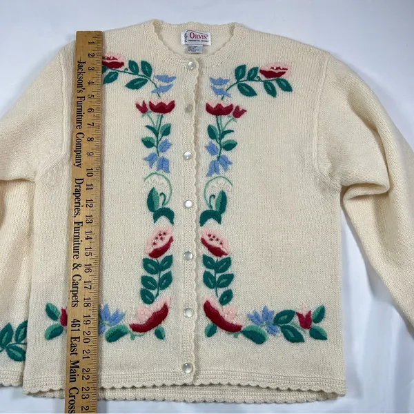 Orvis Manchester Vermont Antique 1940 100% Wool Cardigan Women’s Medium - Image 3