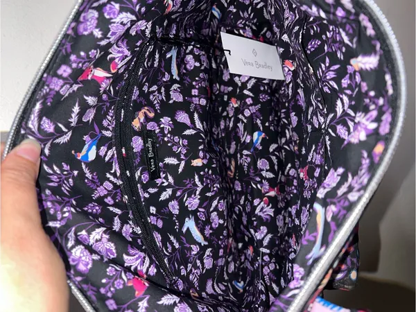 Vera Bradley Black Quilted Tote with Pink, Purple and Blue Floral Print - Image 4