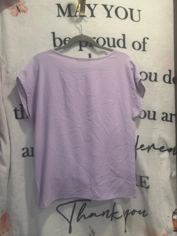 KLD Signature Top Women's Purple Ruffle Short-Sleeve Tunic Size Large - Image 5