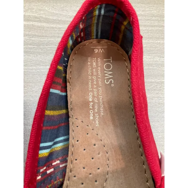 Toms Womens Alpargata Red Canvas Slip On‎ Flats - Image 3