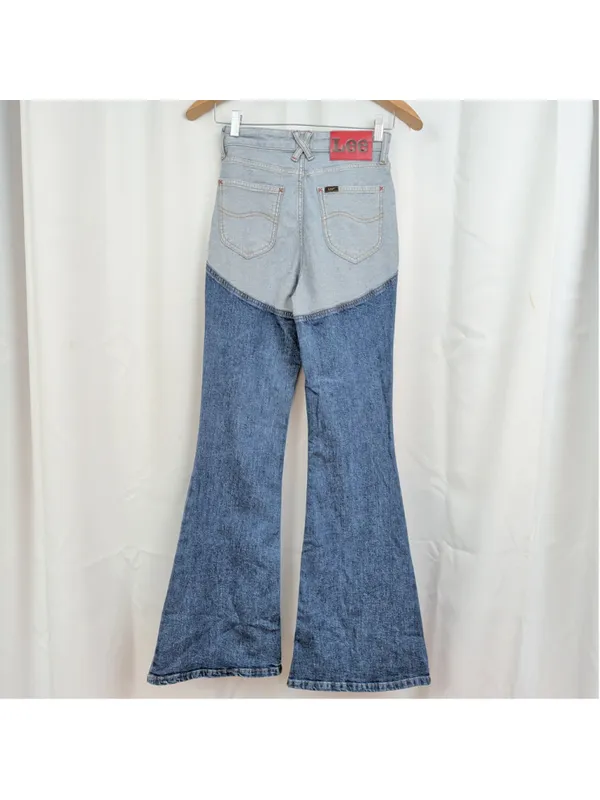New Kacey Lee Denim Two Tone Flared High Rise Jeans 0 - Image 5