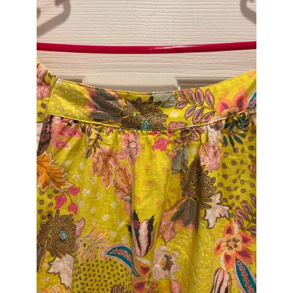 LOFT‎ Womens Yellow Floral Linen Blend Square Neck Puff Sleeve Blouse L Tropical - Image 7