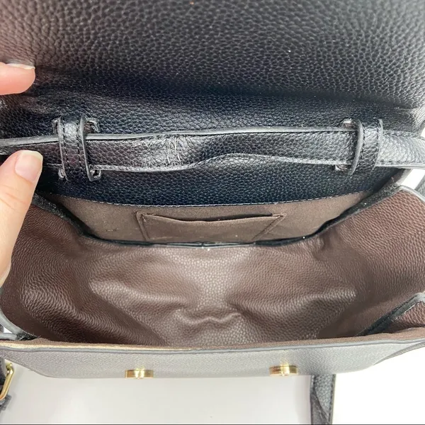 Black Faux Leather Structured Metal Handle Purse Bag - Image 9