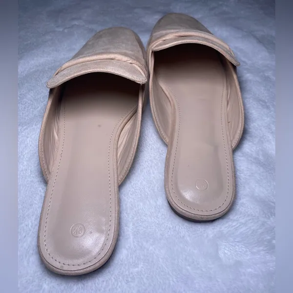 LAICIGO Suede Flat Mules Closed Square Toe Backless Loafers Beige Tan 9.5 - Image 4