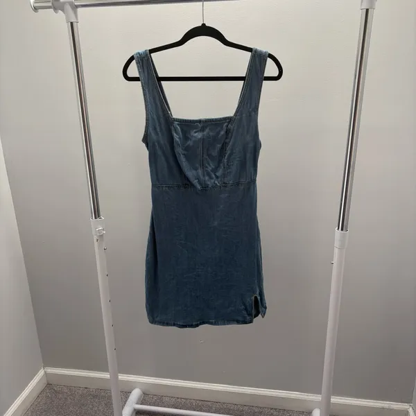 Primark Light Blue Bodycon Denim Sleeveless Dress with Slit - Image 2