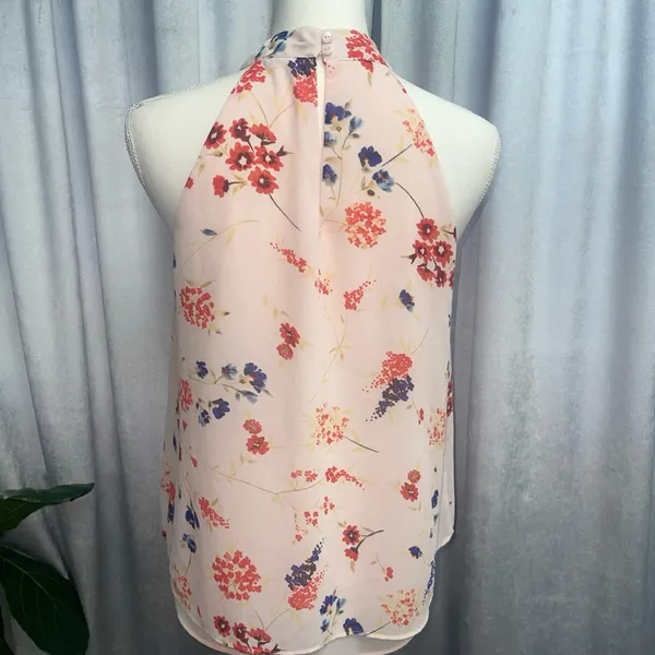 Rose + Olive High Neck Sleeveless Blouse Sz Small-Peach Floral Dainty Top - Image 4
