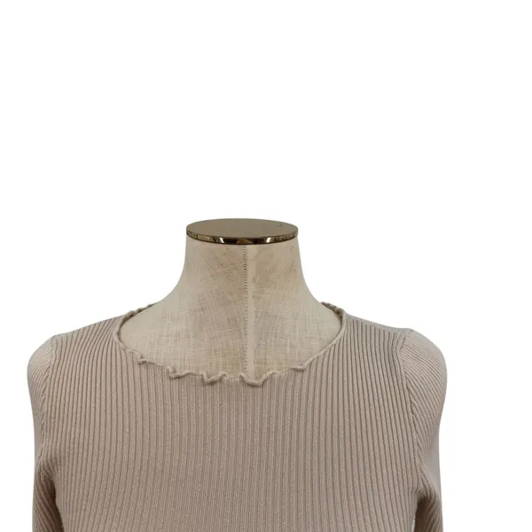 Dissh Ribbed Long Sleeve Top Beige Lettuce Edge Slim Fit Knit‎ Size Small - Image 2