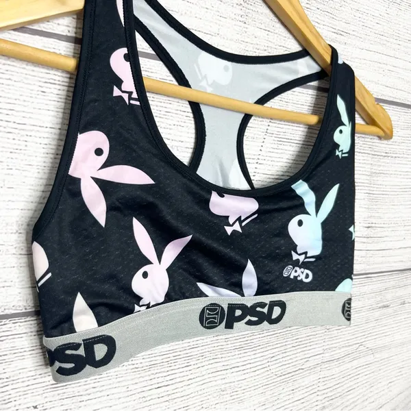 PSD X Playboy Black Pink & Blue Pastel Playboy Bunny Sports Bra Size Large - Image 4
