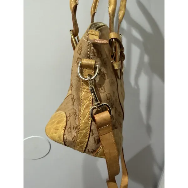 Vtg Dooney‎ & Bourke Y2K Satchel Handbag Monogram Canvas Croc Embossed Trim F - Image 6